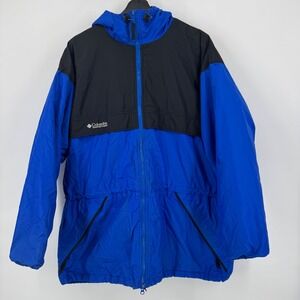 VTG Columbia Sportswear Company Men's Jacket Blue Black Hooded Winter Parka Ski